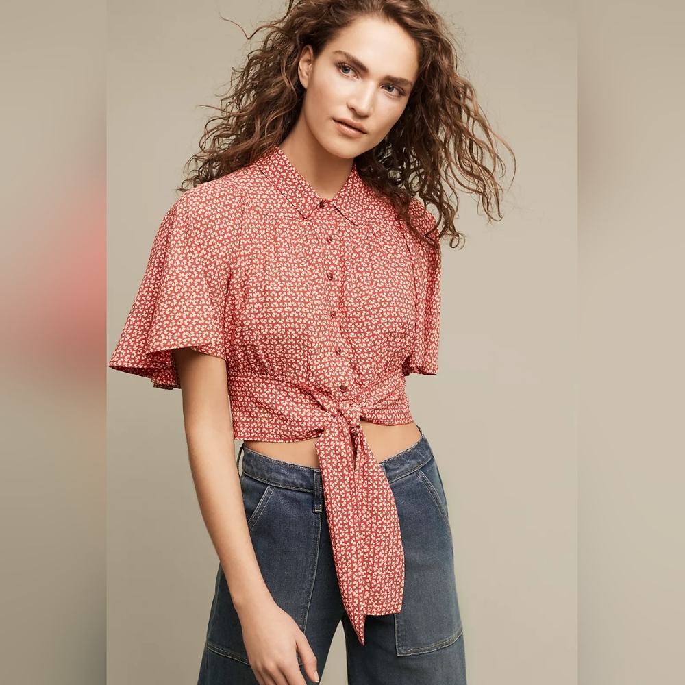 Anthropologie Maeve Milly Cropped Tie-Waist Top, Size 4